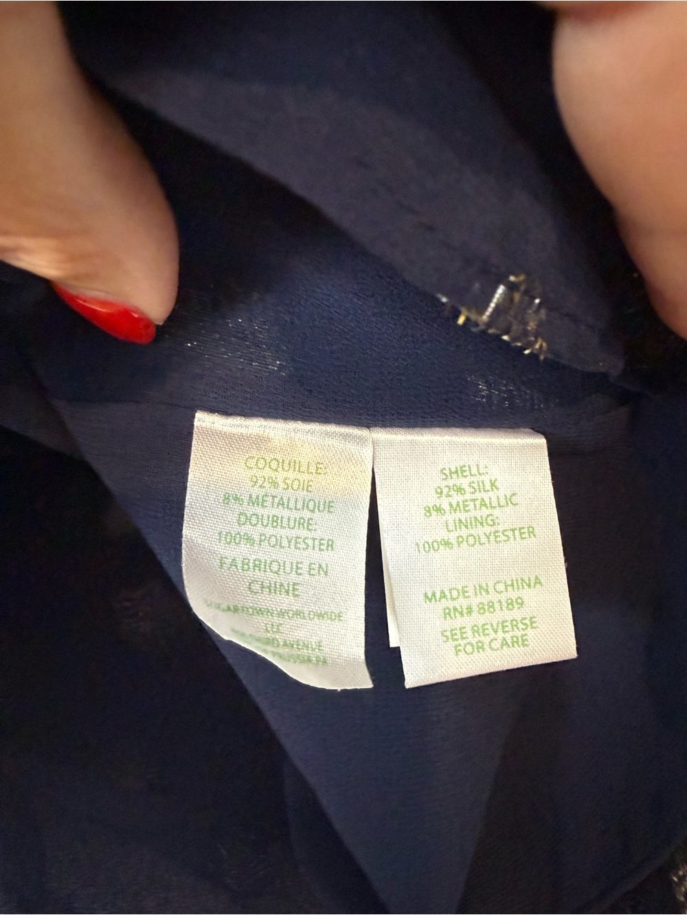 Lilly Pulitzer Navy Blouse with Metallic Dot Print - Picture 5 of 6